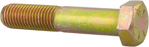 HHCS Made In USA 39202 Hex Head Cap Screw 7/8-9 x 4-1/2", Grade 8 Steel, Zinc Yellow Dichromate Finish