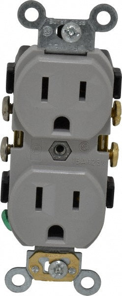 Leviton CR15-GY Straight Blade Duplex Receptacle NEMA 5-15R, 15 Amps, Self-Grounding