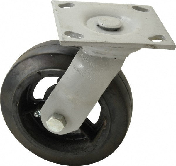 Fairbanks 322-6-RTI Swivel Top Plate Caster Mold on Rubber, 6" Wheel Dia, 2" Wheel Width, 675 lb Capacity, 7-1/2" OAH