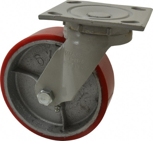 Fairbanks N22-6-PO Swivel Top Plate Caster Polyurethane, 6" Wheel Dia, 2" Wheel Width, 1,000 lb Capacity, 7-1/4" OAH
