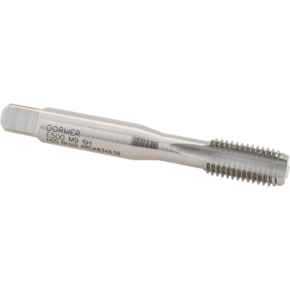 Dormer Pramet 5977047 Straight Flute Tap M9x1.25 Metric Coarse, 3 Flute, Bottoming Chamfer, 6H Class of Fit, HSS, Bright/Uncoated Finish