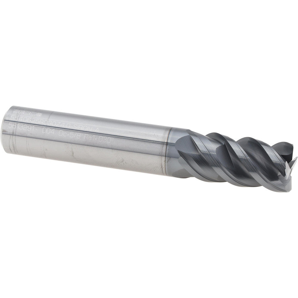 Seco 02711631 Corner Radius End Mill 5/8" Dia, 1-1/4" LOC, 0.0299" Radius, 4 Flute, Solid Carbide
