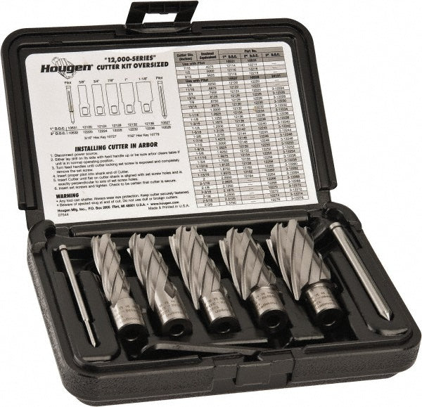 Hougen 12006 8 Piece, 5/8 to 1-1/8" Cutter Diam, 2" Cutting Depth, High Speed Steel Annular Cutter Set