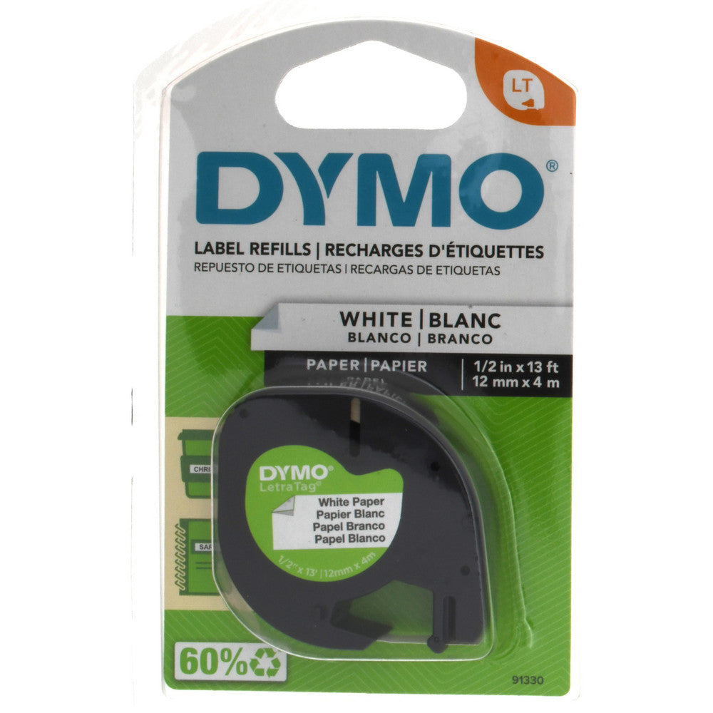 Dymo 91330 Label Maker Label Black on White, Paper, 156" OAL, 1/2" OAW