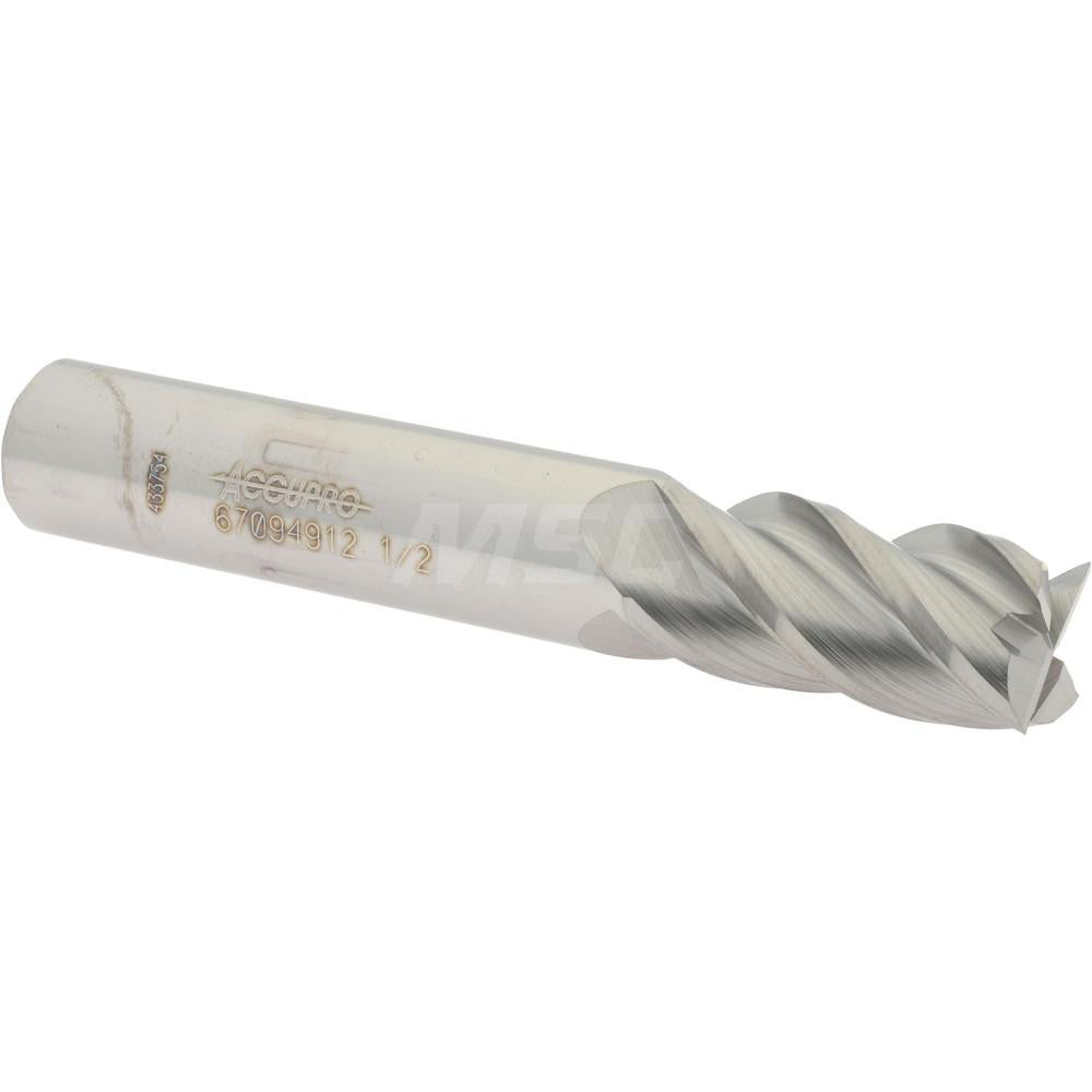 Accupro 67094912 Square End Mill 1/2'' Dia, 1'' LOC, 1/2'' Shank Dia, 3'' OAL, 4 Flutes, Solid Carbide