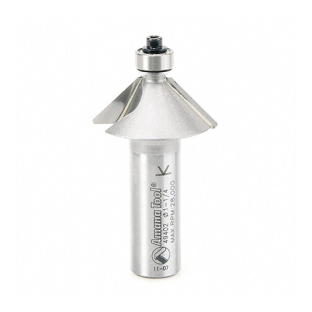Amana Tool 49402 1-1/4" Diam, 1/2" LOC, 2 Flute Carbide-Tipped Edge Profile Chamfer Router Bit