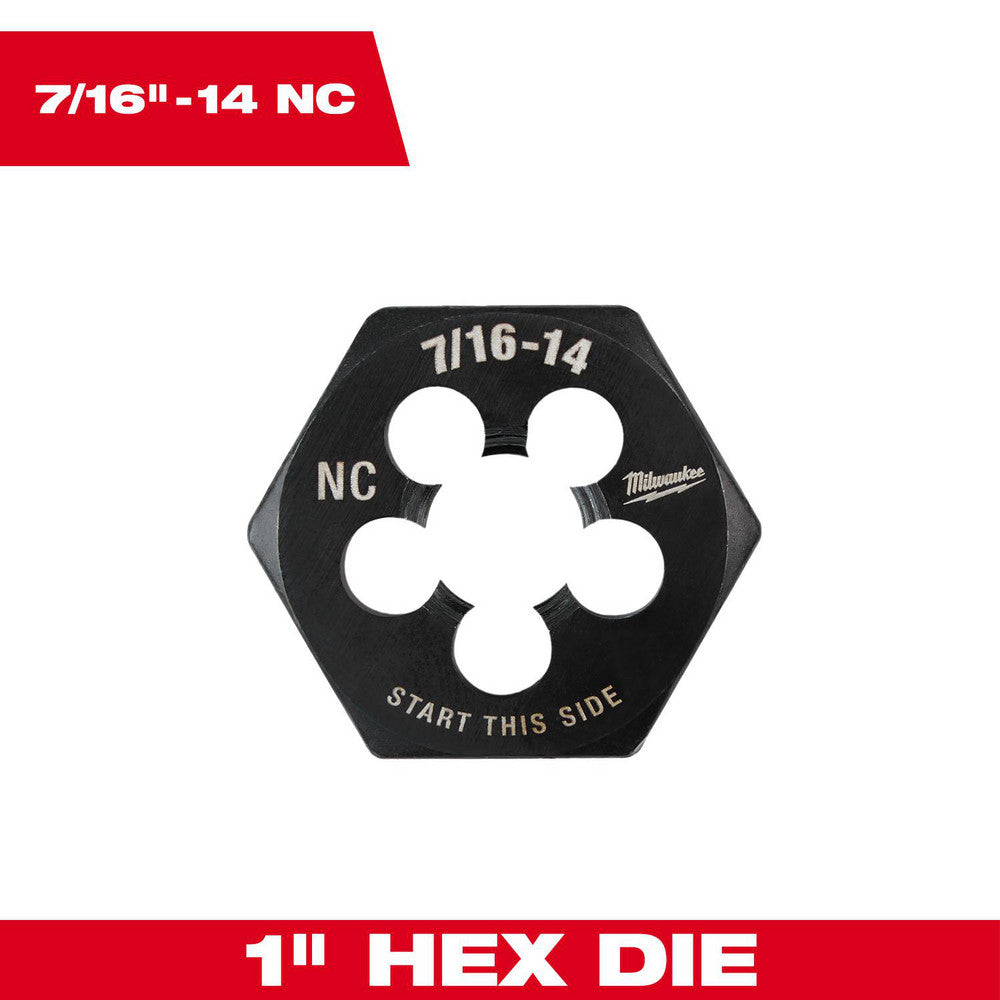 Milwaukee Tool 49-57-5355 Hex Rethreading Dies Thread Size (Inch) 7/16-14 Material Carbon Steel Thread Direction Right Hand Thread Standard UNC Series Hex-LOK Hex Size (Decimal Inch) 1.0000