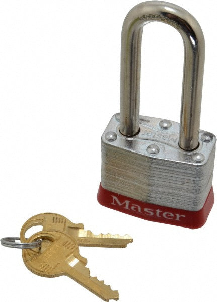 Master Lock 3KALHRED-2003 Lockout Padlock Keyed Alike, Laminated Steel, 2.0000â„¢ High, Steel Shackle, Red