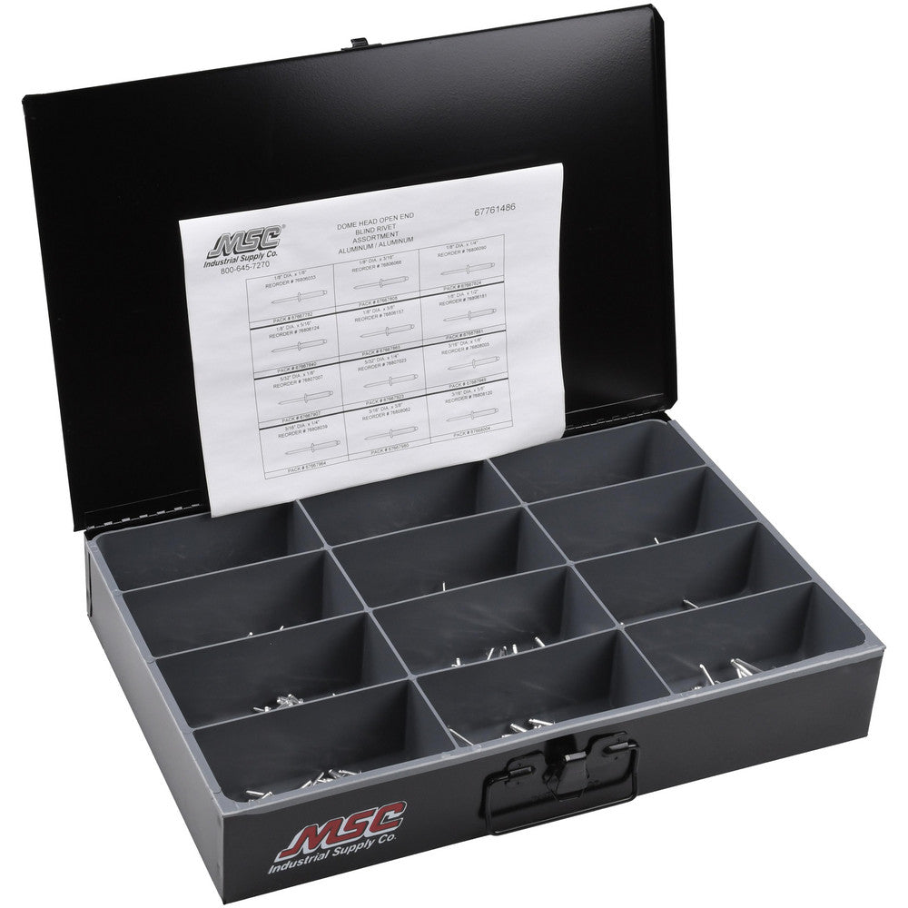 Value Collection 67761486 1,000 Piece, 1/8 to 3/16" Hole Diam, Dome Head, Aluminum Blind Rivet Assortment