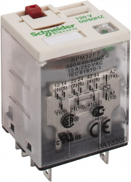Square D RPM32F7 11 Pins, 1.7 VA Power Rating, Ice Cube Electromechanical Plug-in General Purpose Relay