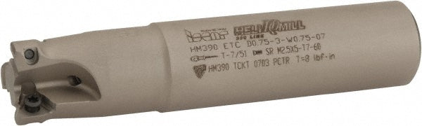 Iscar 3106937 Indexable Square-Shoulder End Mill HM390ETCD075W3W0.75-07, 3/4" Cut Dia, 0.2" Max Depth of Cut, 3/4" Dia Weldon Flat Shank
