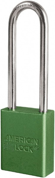 American Lock S1107GRN Lockout Padlock Keyed Different, Key Retaining, Aluminum, 3" High, Plated Metal Shackle, Green