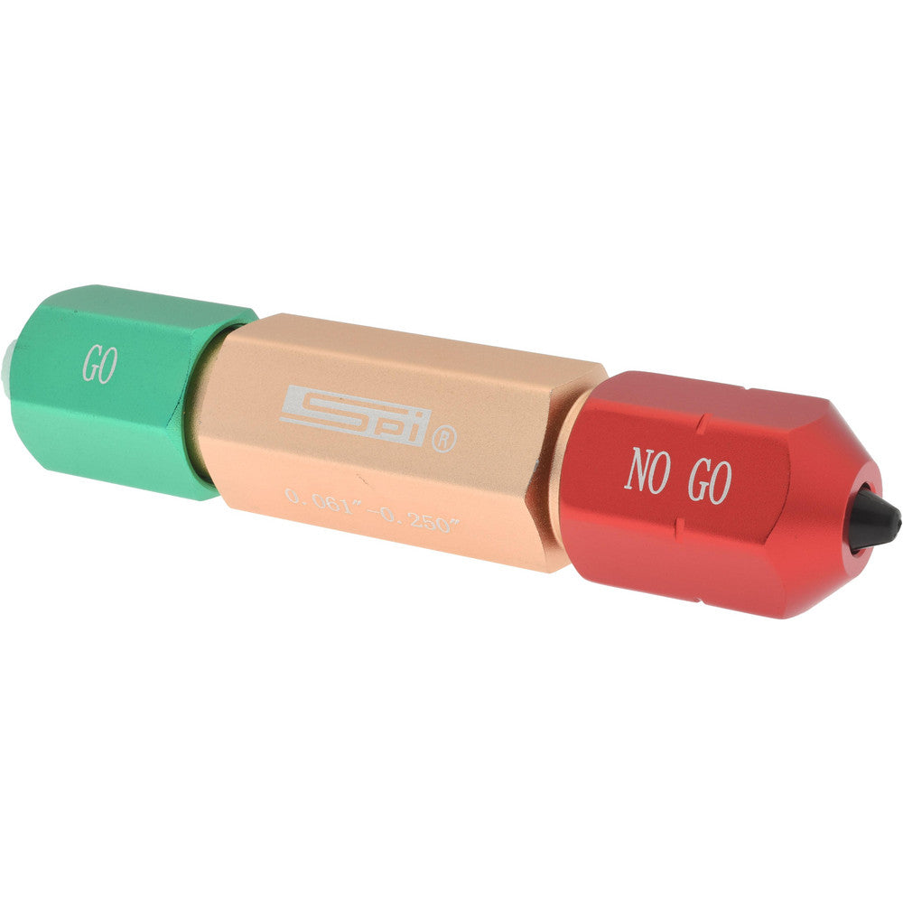 SPI 13-312-4 Ring & Plug Thread Gage Holders & Handles For Plug Thread Size For pin gages M1 Handle Size M0 Minimum Ring Diameter 0.061in Maximum Ring Diameter 0.25in Overall Length 5.20in Material Aluminum Aluminum