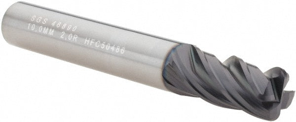 Kyocera SGS Precision Tools 46890 Corner Radius End Mill 10 mm Dia, 10 mm LOC, 2 mm Radius, 4 Flutes, Solid Carbide