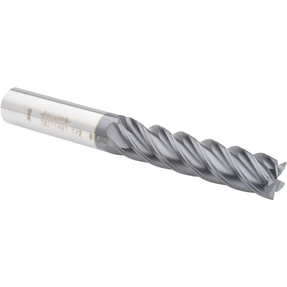 Accupro 70211487 Corner Radius End Mill 1/2" Dia, 2" LOC, 0.01" Radius, 5 Flutes, Solid Carbide