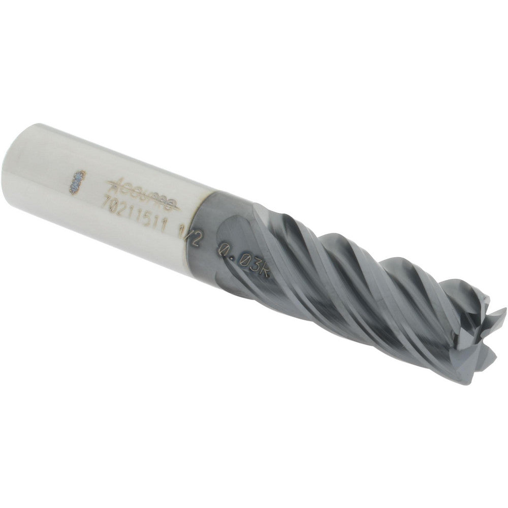 Accupro 70211511 Corner Radius End Mill 1/2" Dia, 1-1/4" LOC, 0.03" Radius, 5 Flutes, Solid Carbide