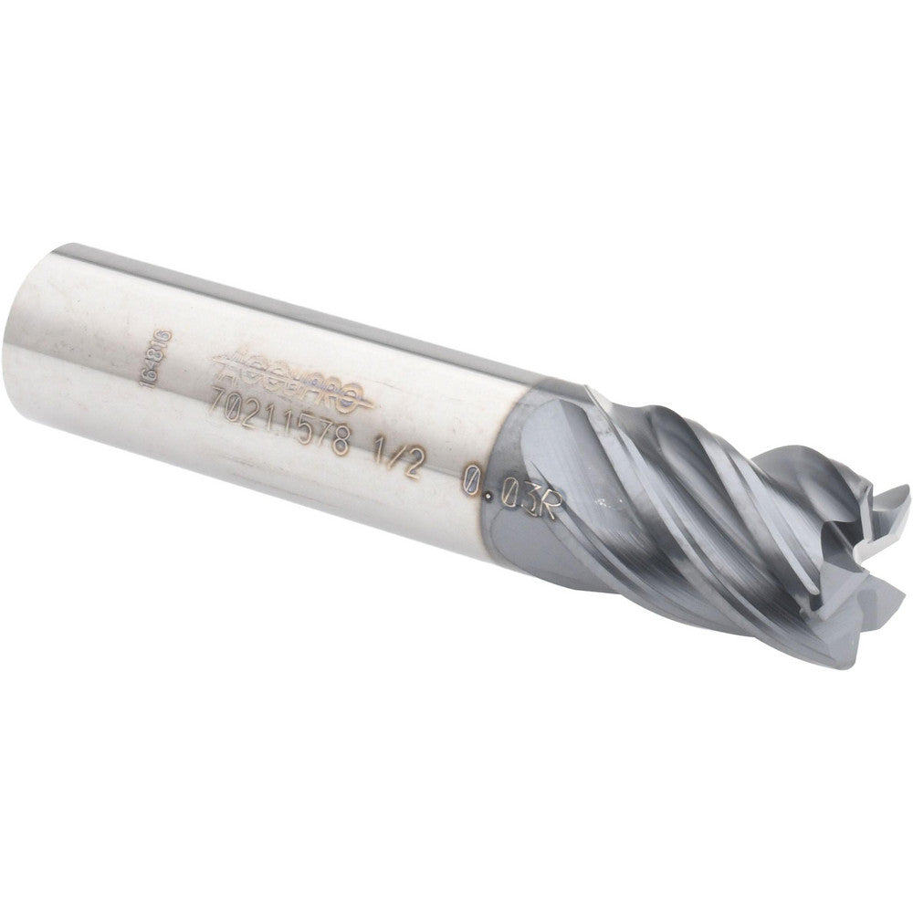 Accupro 70211578 Corner Radius End Mill 1/2" Dia, 5/8" LOC, 0.03" Radius, 5 Flutes, Solid Carbide