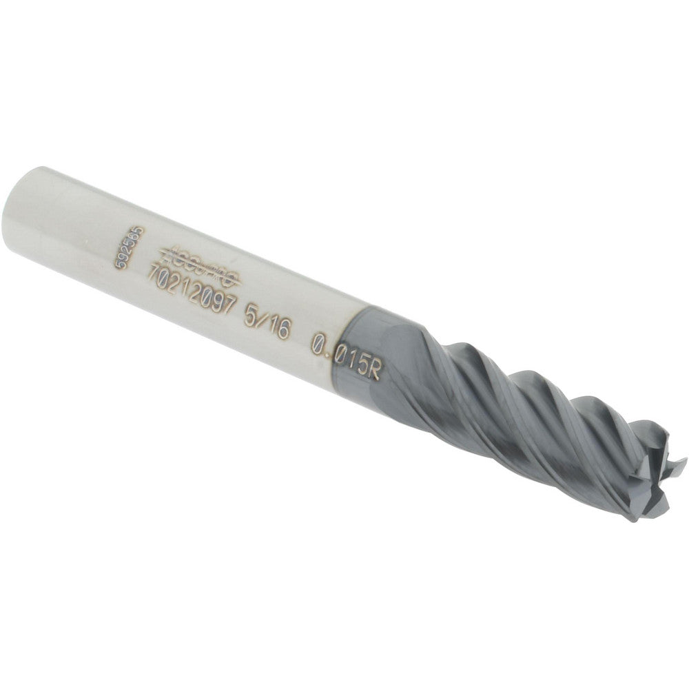 Accupro 70212097 Corner Radius End Mill 5/16" Dia, 3/4" LOC, 0.015" Radius, 5 Flutes, Solid Carbide
