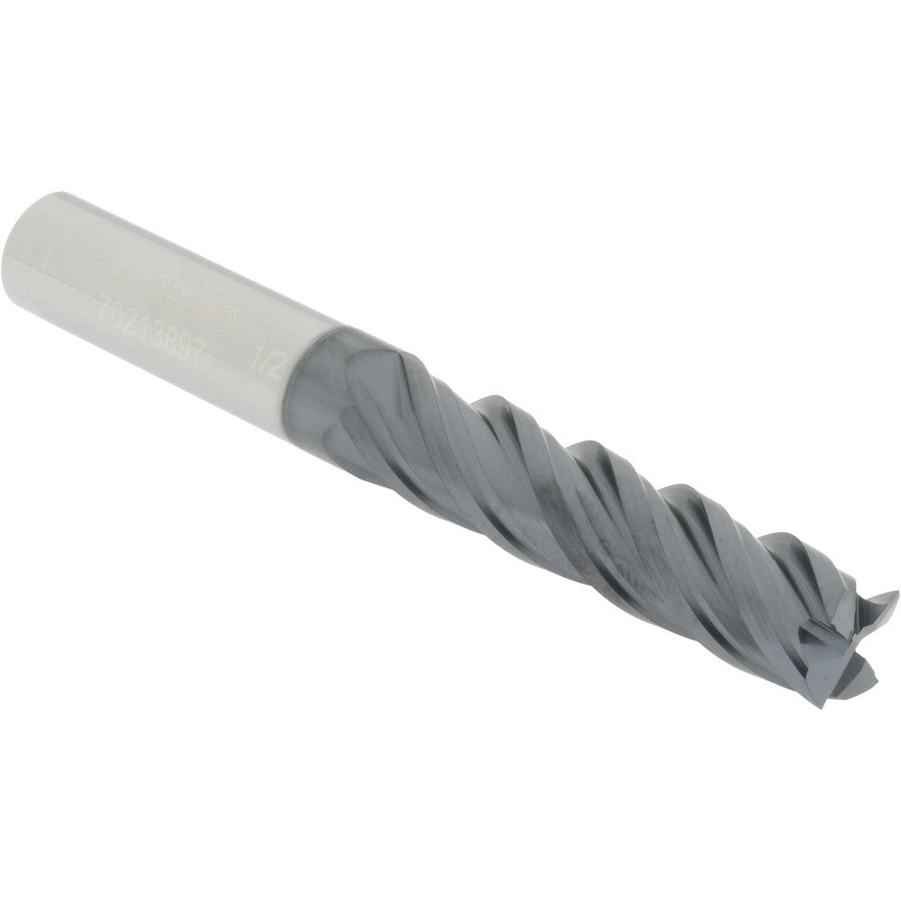 Accupro 70213897 Square End Mill 1/2'' Dia, 2'' LOC, 1/2'' Shank Dia, 4'' OAL, 4 Flutes, Solid Carbide