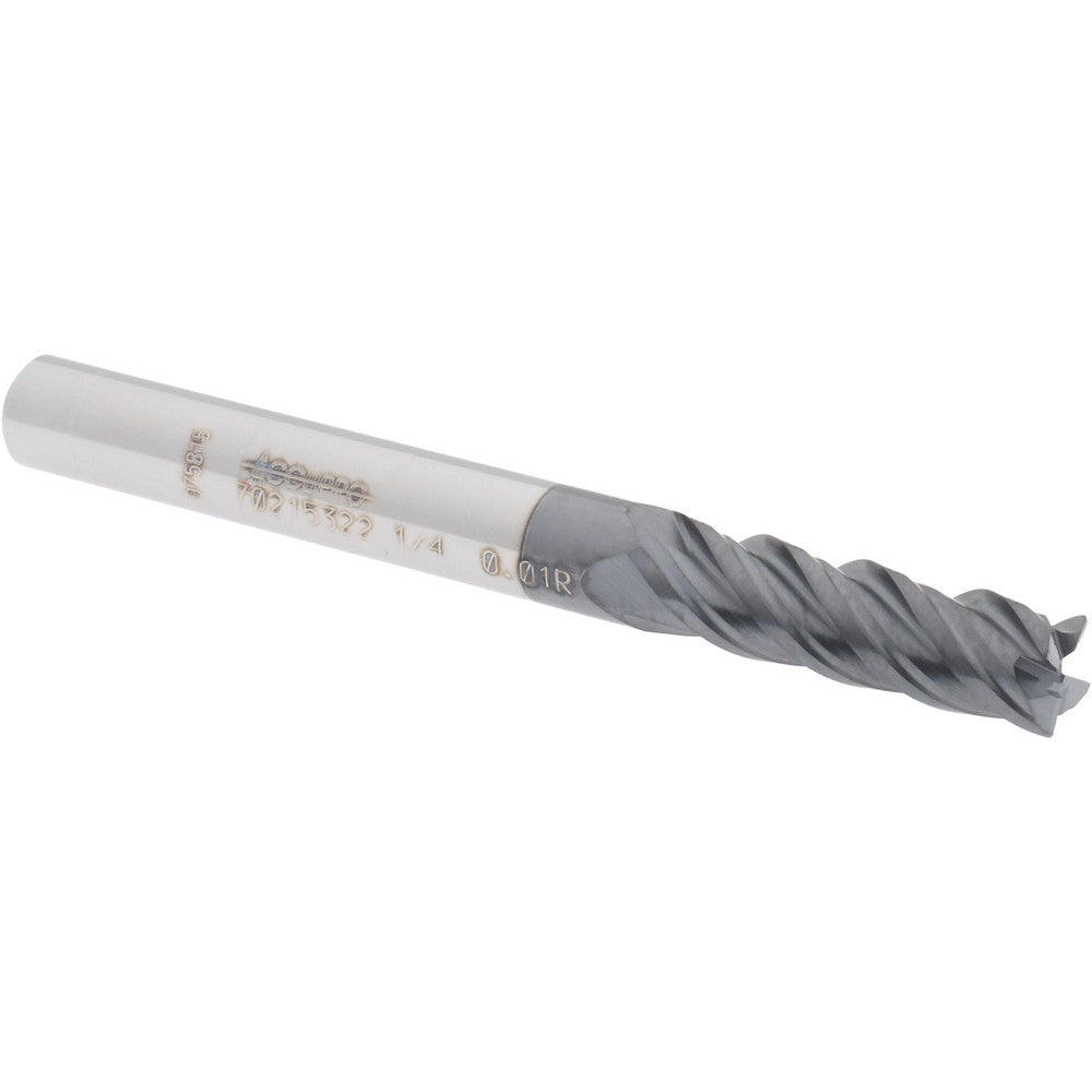 Accupro 70215322 Corner Radius End Mill 1/4" Dia, 3/4" LOC, 0.01" Radius, 4 Flutes, Solid Carbide