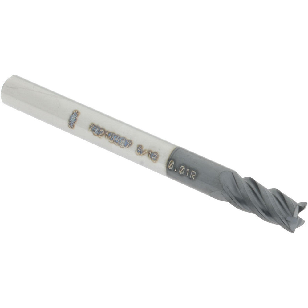 Accupro 70215587 Corner Radius End Mill 3/16" Dia, 3/8" LOC, 0.01" Radius, 4 Flutes, Solid Carbide