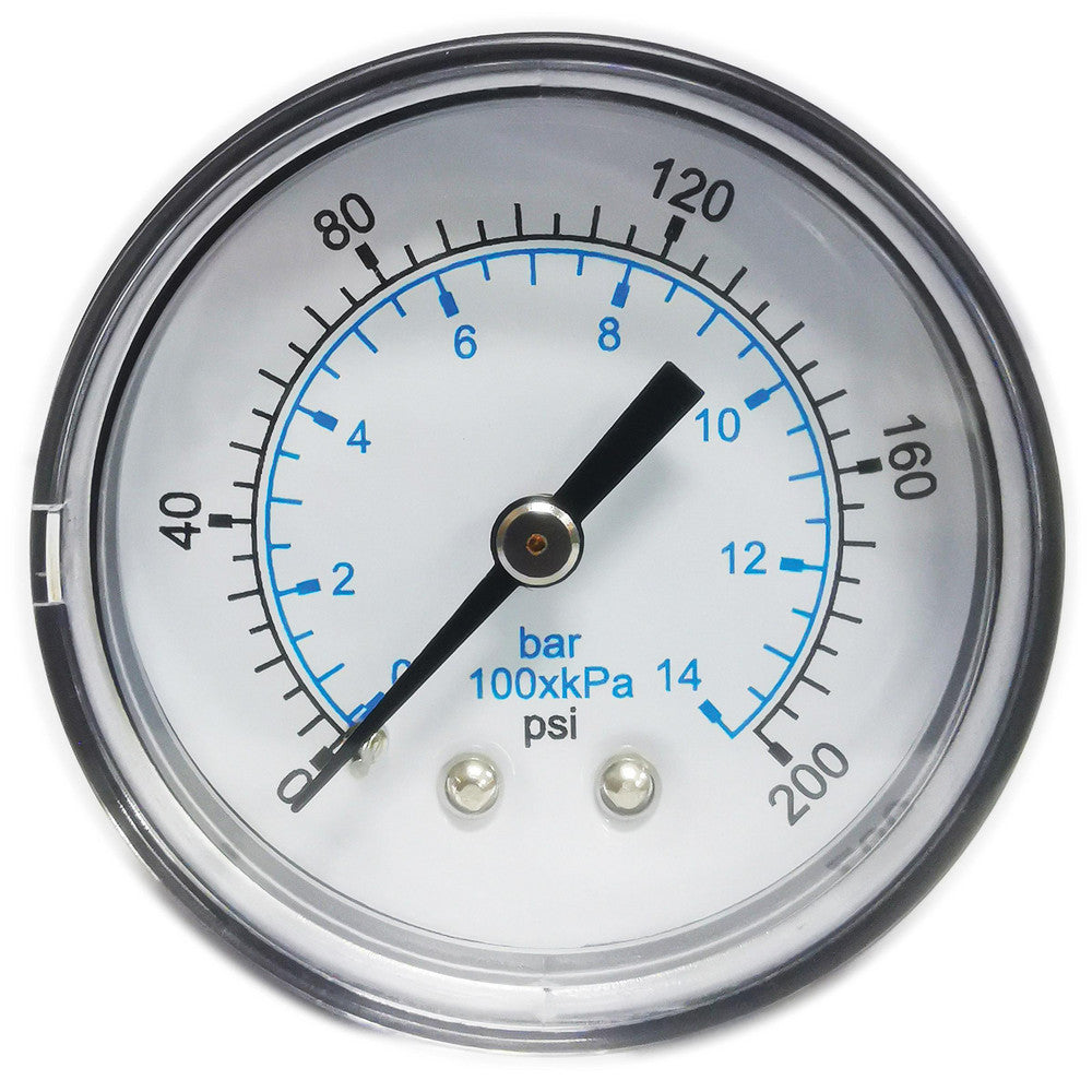 Value Collection 111CB20200 Pressure Gauge 2" Dial, 200 psi, 1/4" Thread, NPT, Center Back Mount