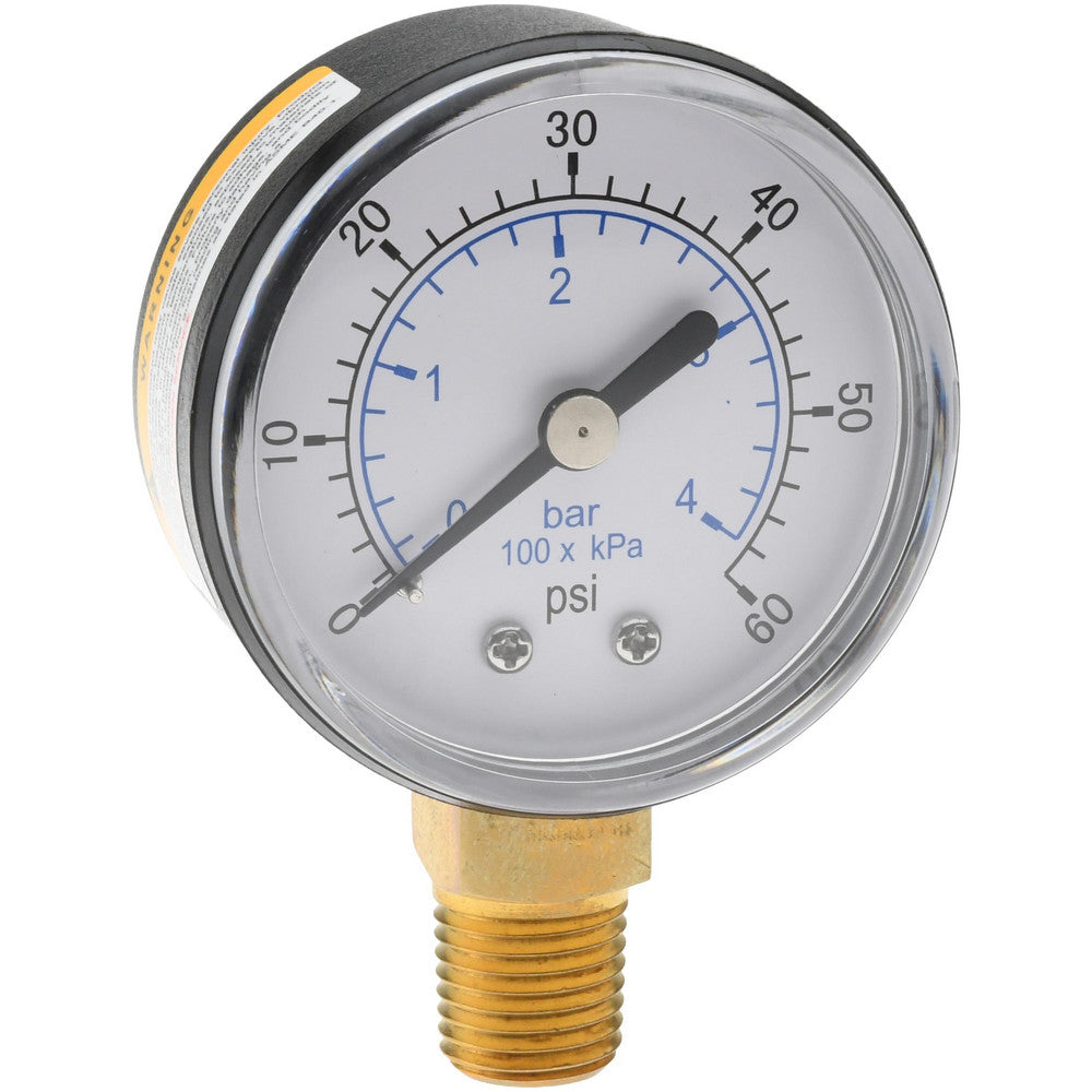 Value Collection 111CL20060 Pressure Gauge 2" Dial, 60 psi, 1/4" Thread, NPT, Lower Mount