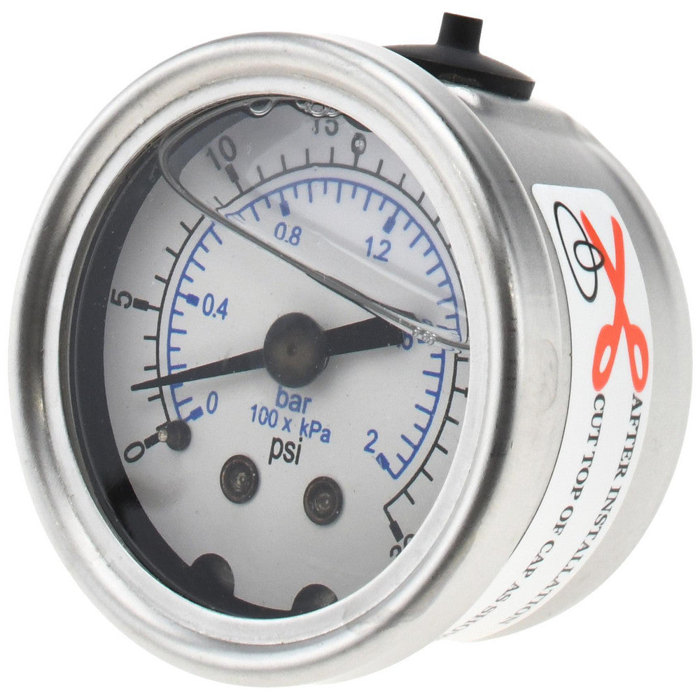 Value Collection 116AB15030 Pressure Gauge 1-1/2" Dial, 30 psi, 1/8" Thread, NPT, Center Back Mount