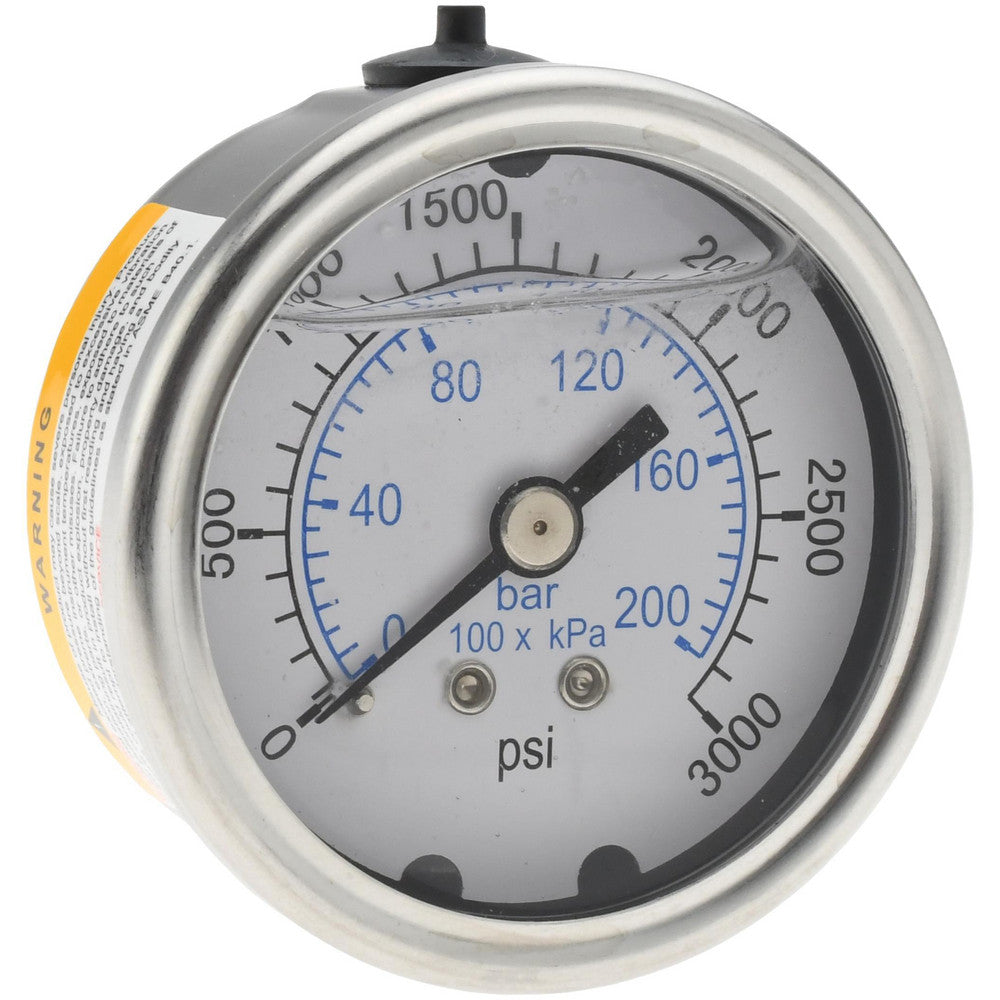 Value Collection 115AB20K03 Pressure Gauge 2" Dial, 3,000 psi, 1/4" Thread, NPT, Center Back Mount