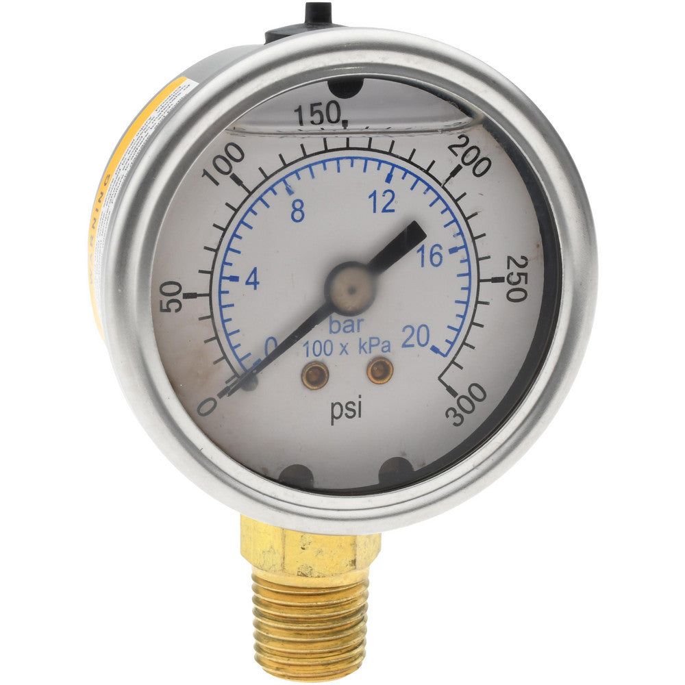 Value Collection 115AL20300 Pressure Gauge 2" Dial, 300 psi, 1/4" Thread, NPT, Lower Mount