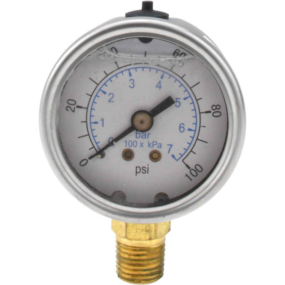 Value Collection 115AL20100 Pressure Gauge 2" Dial, 100 psi, 1/4" Thread, NPT, Lower Mount