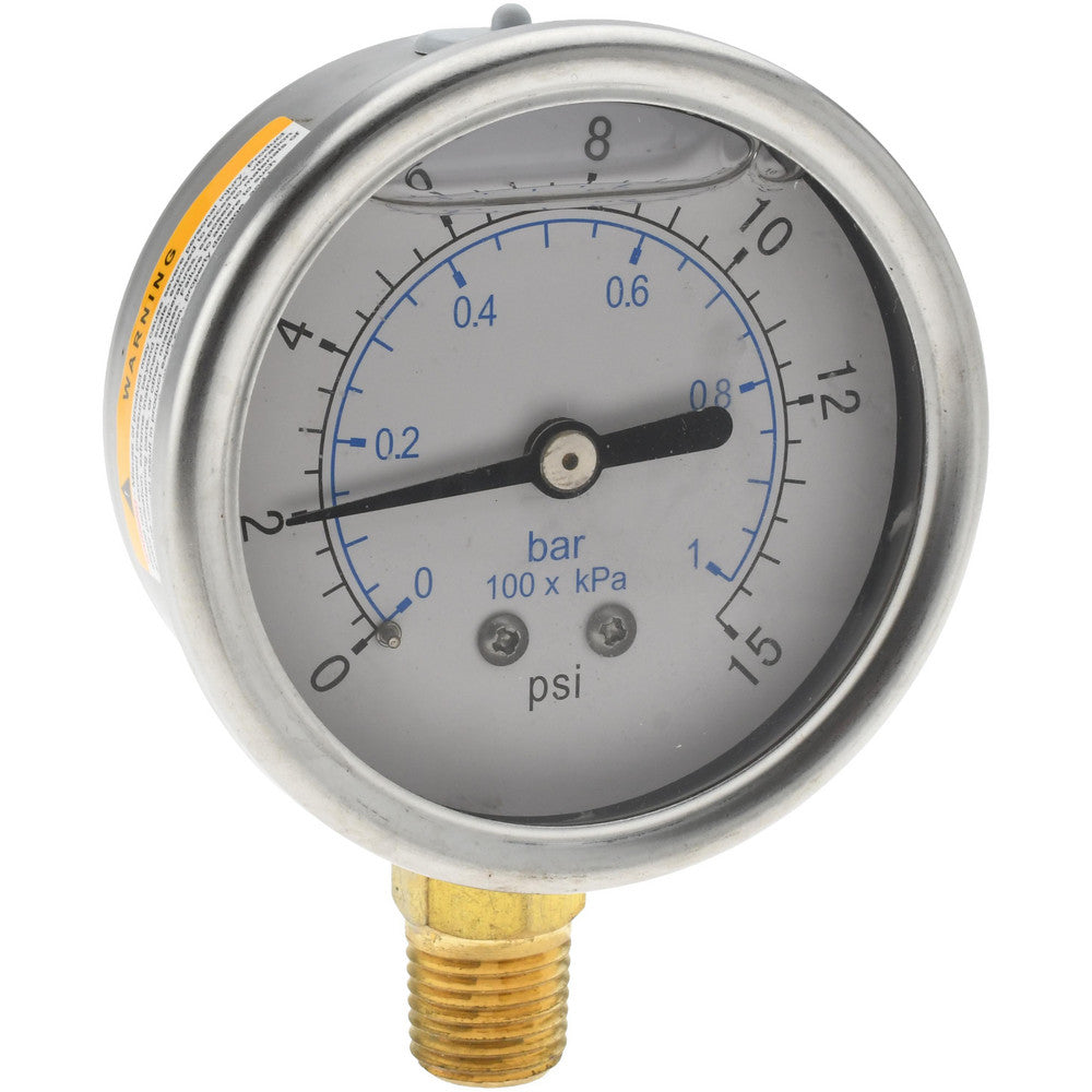 Value Collection 115AL25015 Pressure Gauge 2-1/2" Dial, 15 psi, 1/4" Thread, NPT, Lower Mount