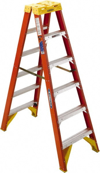 Werner T6206 5 Step Fiberglass Foldable Step Ladder Type IA 300 lb Capacity 6' Height