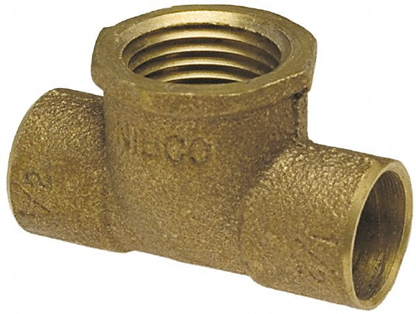 NIBCO B145350 Cast Copper Pipe Tee 1/4" Fitting, C x C x F, Pressure Fitting