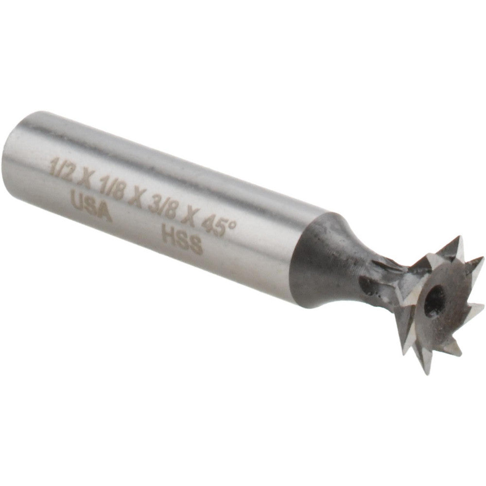 Made in USA Milling Cutters DT5008-45 Dovetail Cutter 45 °, 1/2" Cut Dia, 1/8" Cut Width, High Speed Steel