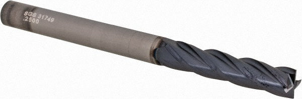 Kyocera SGS Precision Tools 31749 Square End Mill 1/4" Dia, 1-1/8" LOC, 4 Flute, Solid Carbide