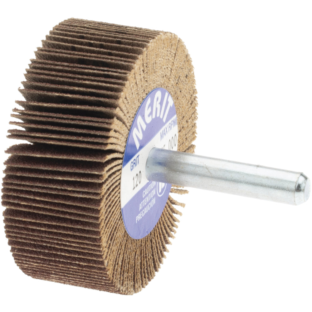 Merit Abrasives 08834137162 Mounted Flap Wheel 2" Dia, 3/4" Face Width, 120 Grit, Ceramic Alumina