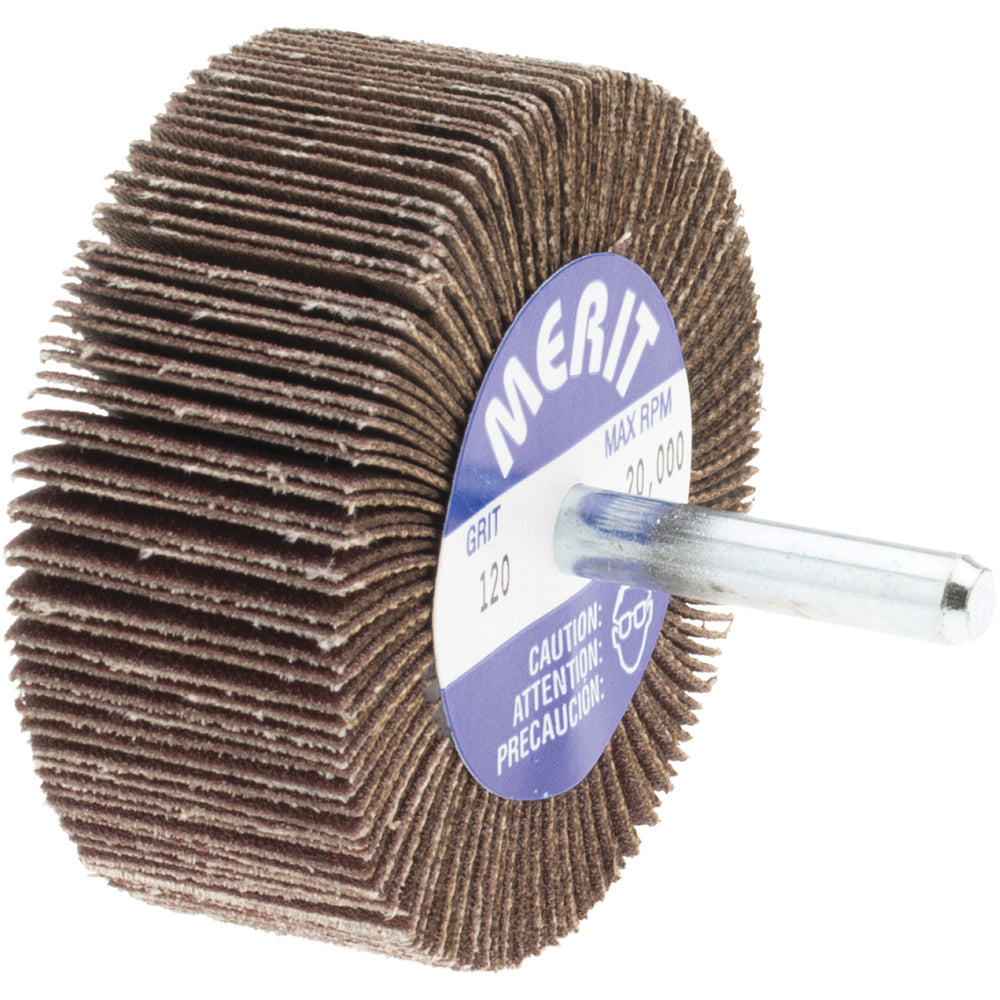 Merit Abrasives 08834137412 Mounted Flap Wheel 2-1/2" Dia, 1" Face Width, 120 Grit, Ceramic Alumina