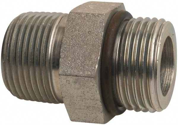 Parker 12-3/4 F5OF-S Industrial Pipe Adapter 1-1/16-12 x 3/4" Male Thread, Male Straight Thread O-Ring x Male NPTF