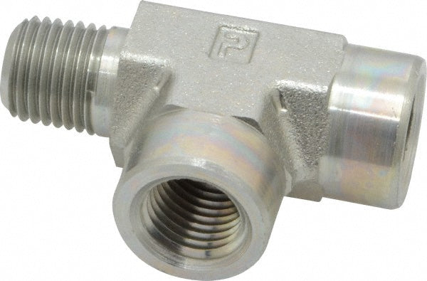 Parker 1/4 MRO-S Industrial Pipe Street Tee 1/4" Female Thread, 1/4" Male Thread, MNPTF x FNPTF