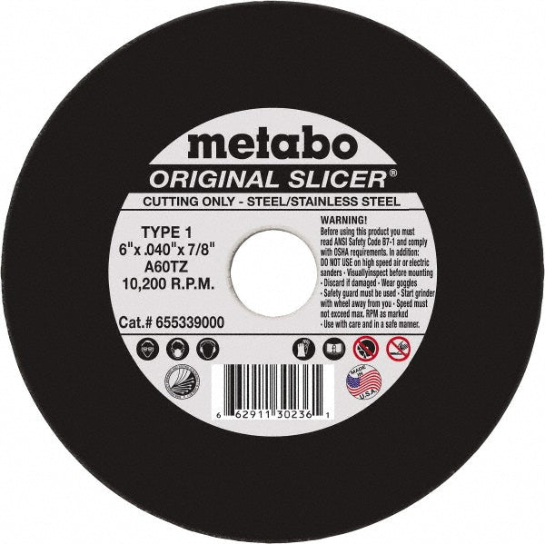 Metabo 655339000 Cutoff Wheel Type 1, 6" Dia, 0.04" Thick, 7/8" Hole, Aluminum Oxide