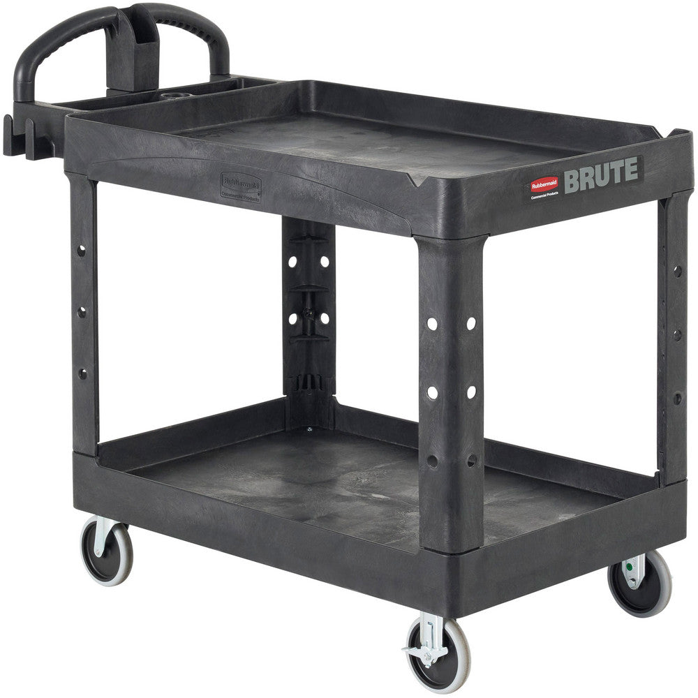 Rubbermaid FG452088BLA BRUTE Heavy Duty 2-Shelf Utility/Service Cart, Medium, Lipped Shelves, Ergonomic Handle, 500 lbs. Capacity, Black