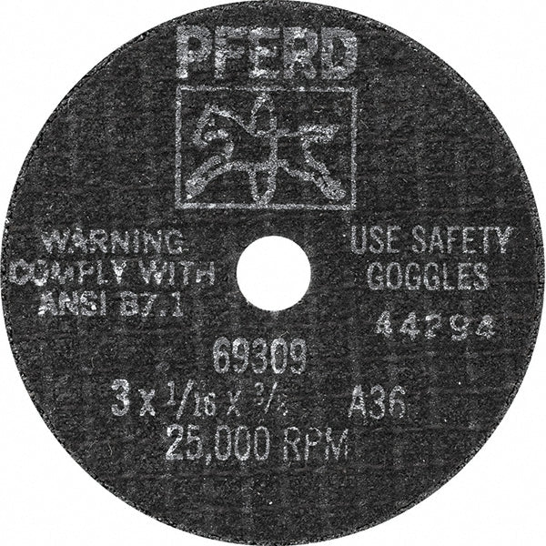 PFERD 69520278 Cutoff Wheel Type 1, 3" Dia, 0.045" Thick, 3/8" Hole, Aluminum Oxide