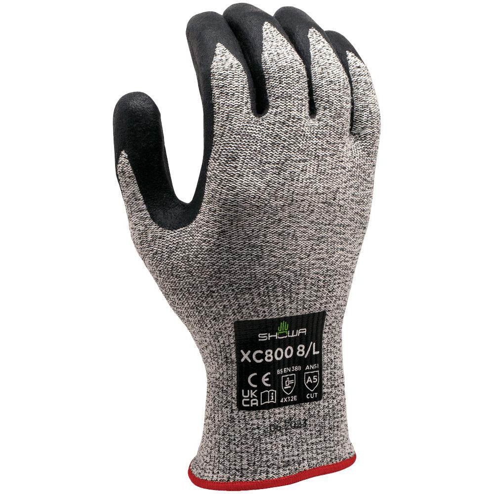 SHOWA XC800L-08 Cut & Puncture Resistant Gloves Coating Material Micro-Foam Nitrile Coating Coverage Palm & Fingertips Glove Type Cut-Resistant ANSI/ISEA Cut Resistance Level A5 Primary Material Nitrile ANSI/ISEA Abrasion Resistance Level 5