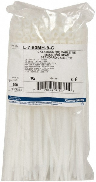 Thomas & Betts L-7-50MH-9-C Cable Tie 7.5" Long, Natural, Nylon, Mountable