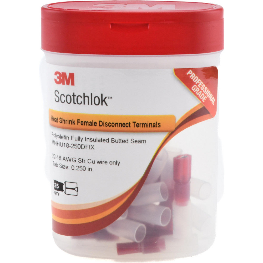 3M 7010320786 Wire Disconnect Female, Red, Nylon Heat Shrink, 22-18 AWG, 1/4" Tab Width