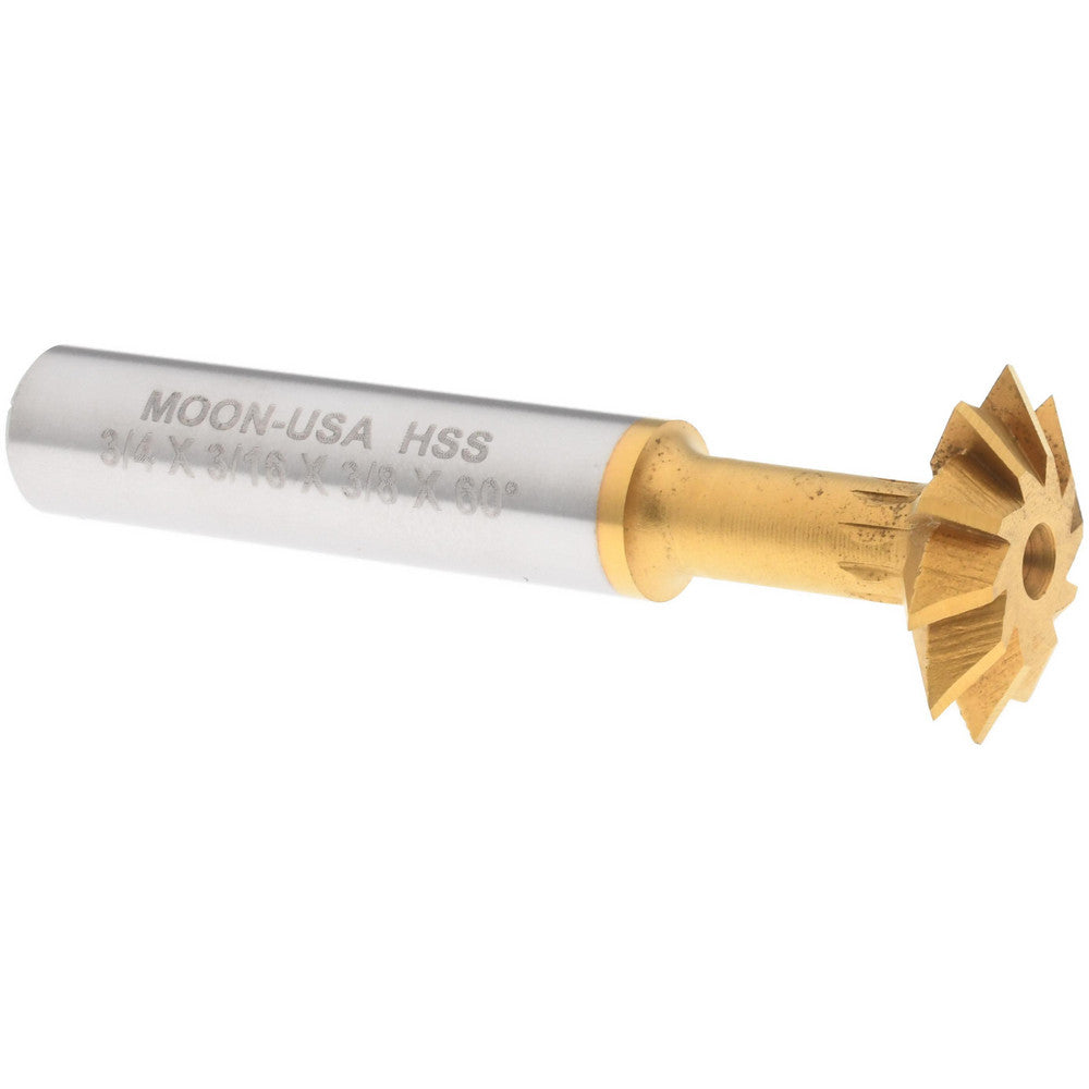 MOON CUTTERS CO. SDA750-60-TIN Double Angle Milling Cutter 60 °, 3/4" Cut Dia, 3/16" Cut Width, 3/8" Shank Dia, High Speed Steel