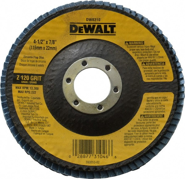 DeWALT DW8310 Flap Disc 7/8" Hole, 120 Grit, Zirconia Alumina, Type 29