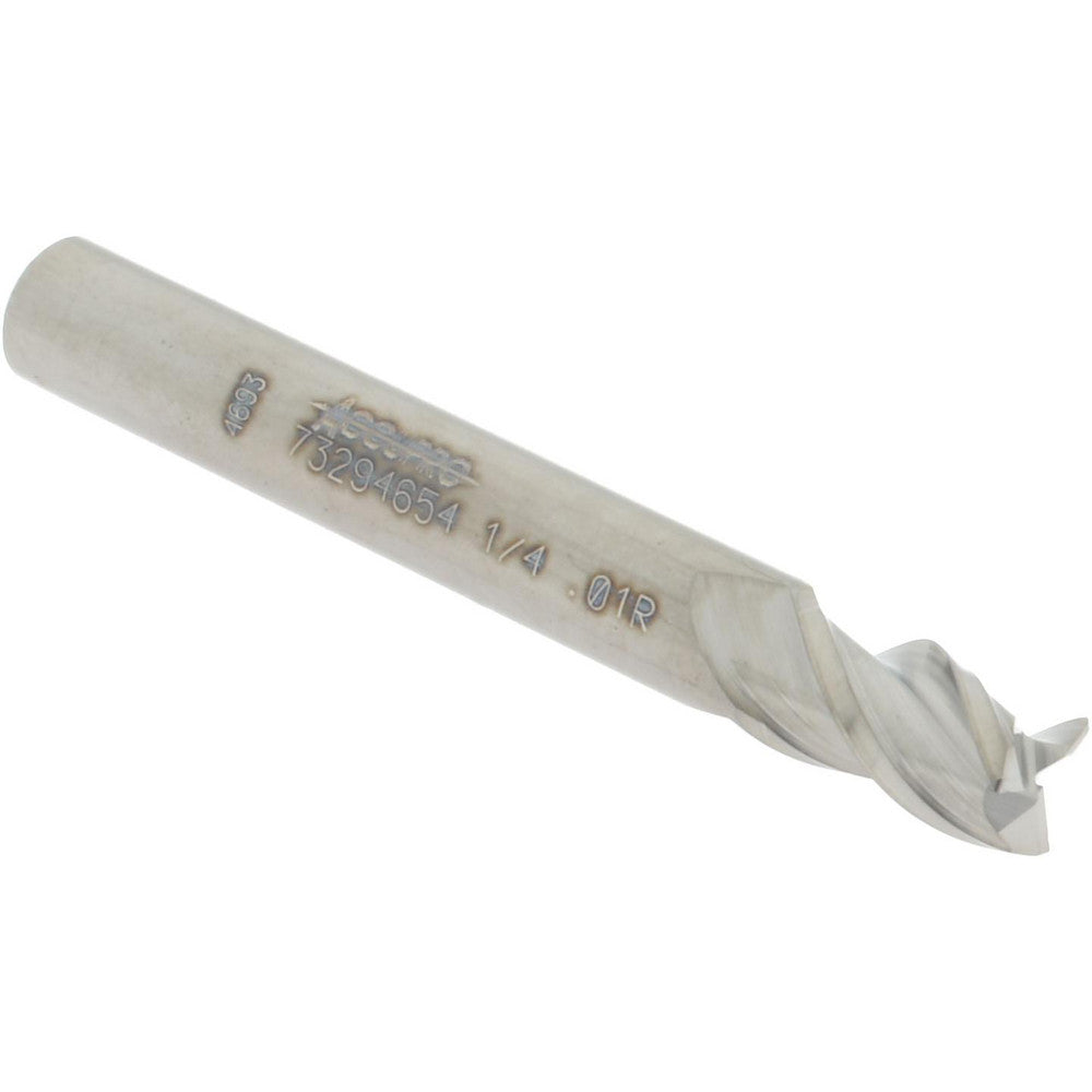 Accupro 73294654 Corner Radius End Mill 1/4" Dia, 3/8" LOC, 0.01" Radius, 3 Flutes, Solid Carbide