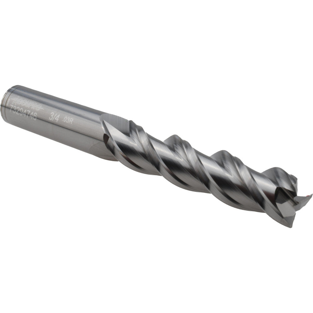 Accupro 73294746 Corner Radius End Mill 3/4" Dia, 3-1/4" LOC, 0.03" Radius, 3 Flutes, Solid Carbide